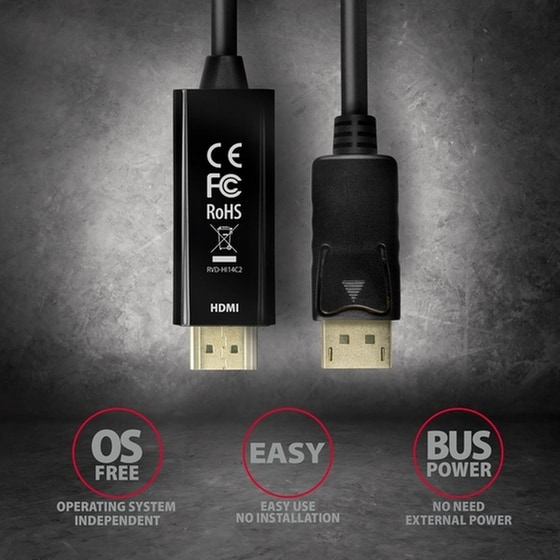 Καλώδιο HDMI Axagon DisplayPort male σε  HDMI male 1.8m - Μαύρο image 4