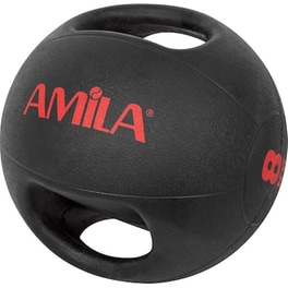 Μπάλα Medicine Amila Dual Handle Κατάλληλη για Ενδυνάμωση 8 kg 26 cm από PVC - Μαύρο