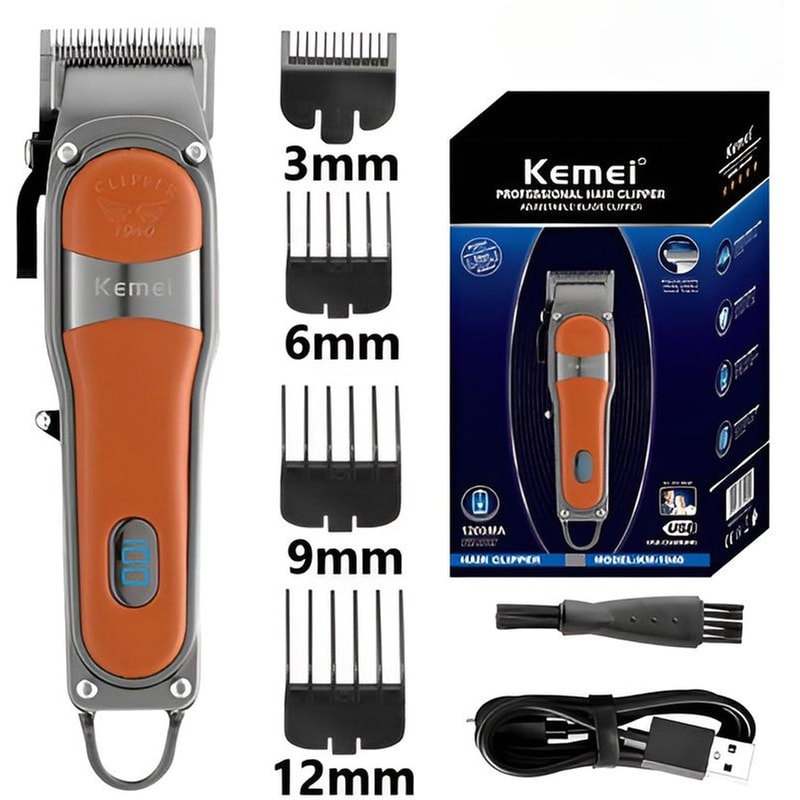 KEMEI Κουρευτική Μηχανή Kemei KM-1940 - Γκρι/Πορτοκαλί