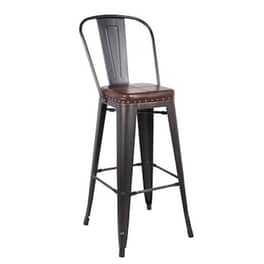 Σκαμπό Μπαρ Μεταλλικό Antique Black Με Πλάτη Και Δερματίνη - Καφέ