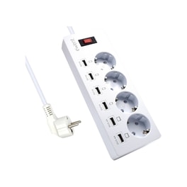 Πολύπριζο Ewent EW3937 4 Θέσεων & 6x Usb 1.8m - Λευκό