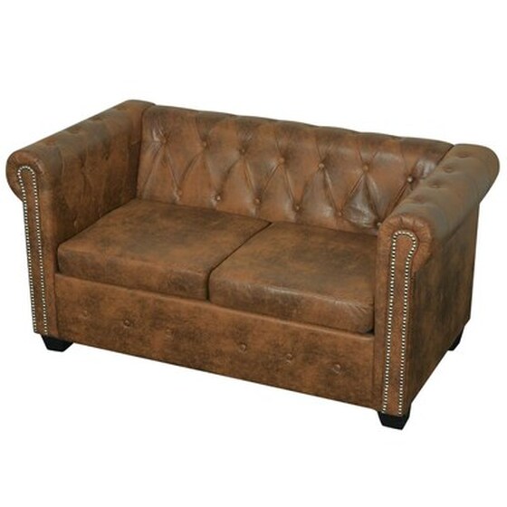 Διθέσιος Καναπές VidaXL Chesterfield 145.5x76cm - Καφέ image 3