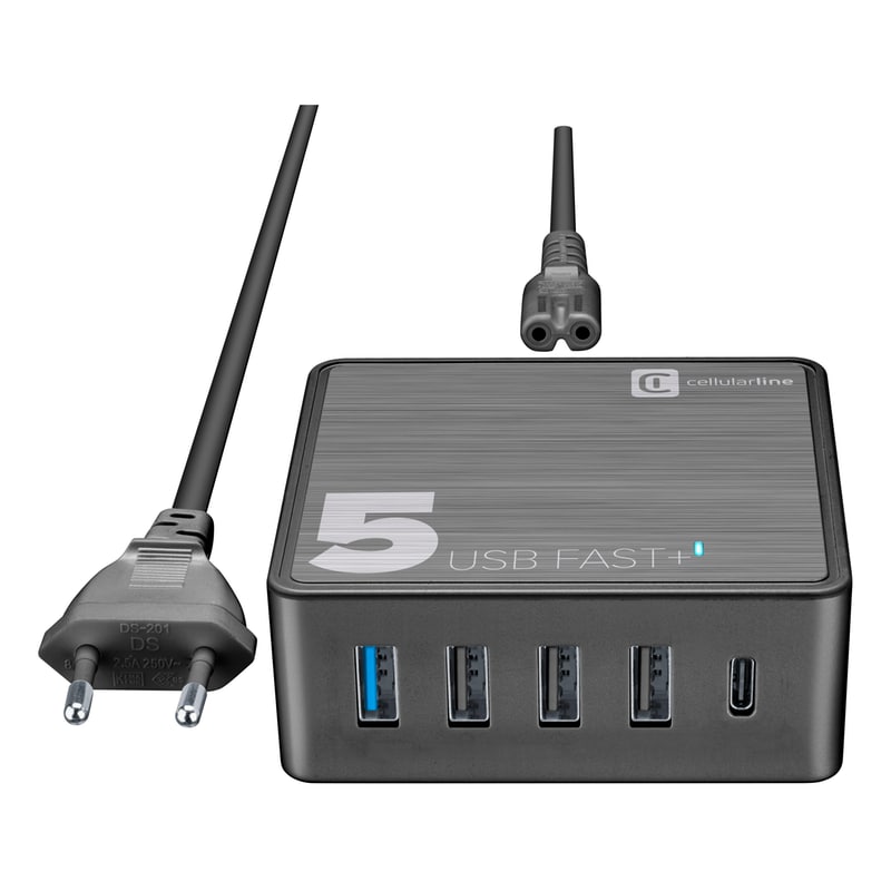 Φορτιστής Πρίζας Cellular Line με 4 Θύρες USB-A και USB-C 60W - Μαύρο