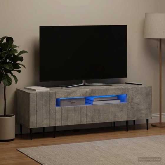 Έπιπλο Τηλεόρασης με LED VidaXL από Επεξεργασμένο Ξύλο - Γκρι Σκυροδέματος image 2