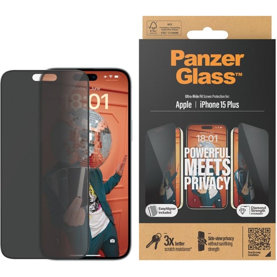 Προστατευτικό οθόνης Apple iPhone 15 Plus - PanzerGlass Privacy Screen Protector Ultra-Wide Fit with EasyAligner image 1
