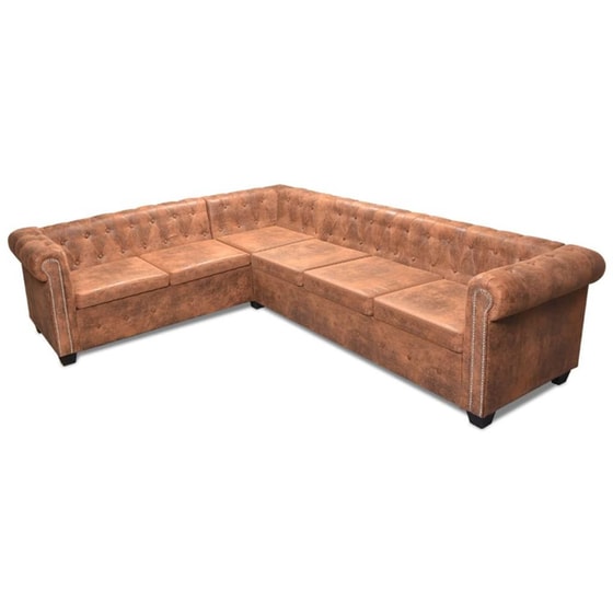 Γωνιακός Εξαθέσιος Καναπές VidaXL Chesterfield 260x205cm - Καφέ image 3