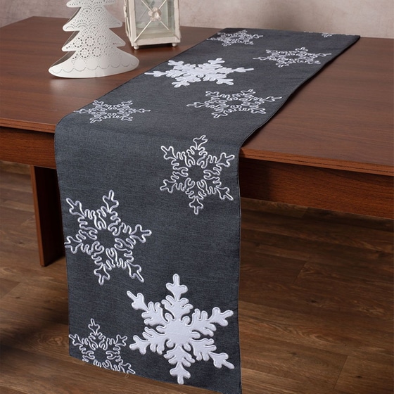 Χριστουγεννιάτικη Τραβέρσα Silk Fashion Nw348 Υφασμάτινη 35x170 cm - Χιονονιφάδες image 0