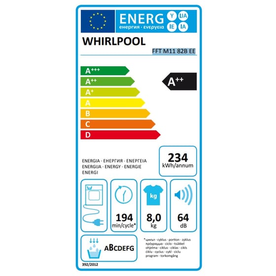 WHIRLPOOL FFTM1182BEER 8kg A++ με Αντλία Θερμότητας Λευκό Στεγνωτήριο Ρούχων image 7