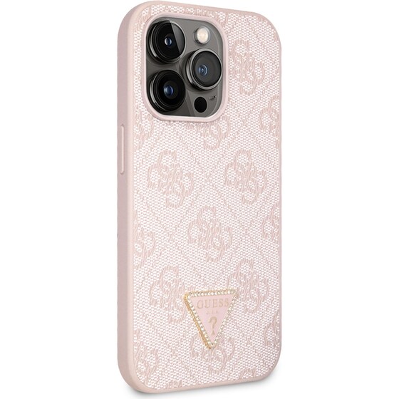 Θήκη Apple iPhone 14 Pro - Guess Triangle Metal Logo Strass Collection Crossbody Case - Ροζ image 4