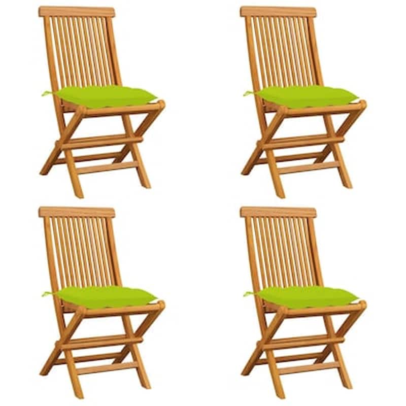 Vidaxl Καρέκλες Κήπου 4 Τεμ. Μασίφ Ξύλο Teak Με Φωτ. Πράσινα Μαξιλάρια