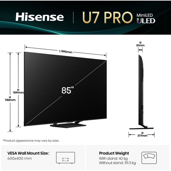 Hisense Mini-LED 85" 4K Smart Τηλεόραση 85U7Q PRO image 1
