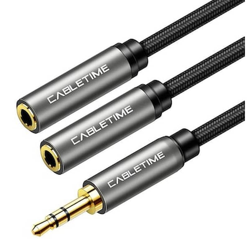 CABLETIME Cabletime Καλώδιο Stereo 3.5mm M Σε 2x 3.5mm F Av309, 3pole, 0.2m, Μαύρο