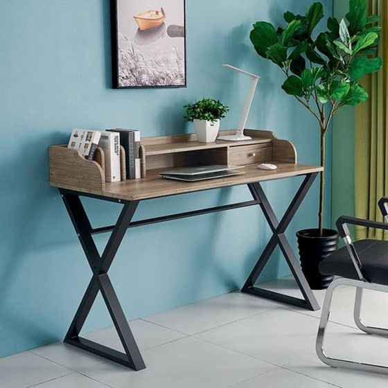 Γραφείο με Μεταλικό Σκελετό X Nextdeco με Καφέ Συρτάρια και Ράφια 91x120cm image 1