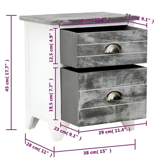Κομοδίνο Vidaxl Ξύλινο 2τμχ 38x28x45 cm - Γκρι Λευκό image 6