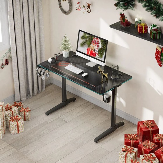 Γραφείο Gaming Eureka Ergonomic ERK-GIP-44B από Carbon Fiber 112x60cm - Μαύρο image 1