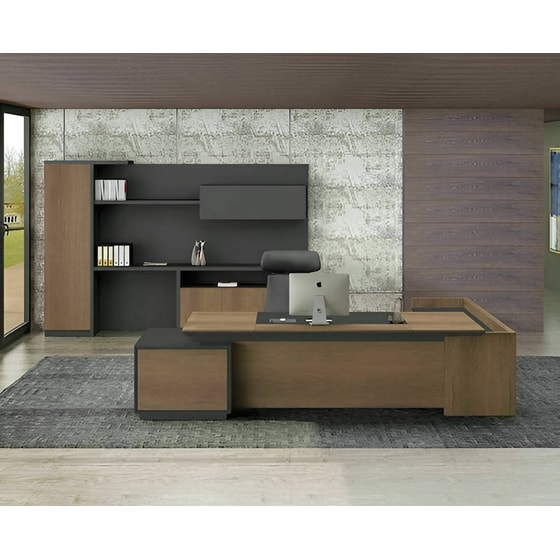 Γραφείο Γωνιακό Woodwell Proline C56160 από Μοριοσανίδα 220x200cm - Καρυδί/Μαύρο image 1
