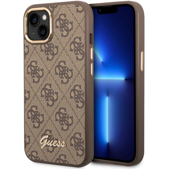 Θήκη Apple iPhone 14 Plus - Guess 4g Logo Collection Script Metal Logo - Καφέ image 5