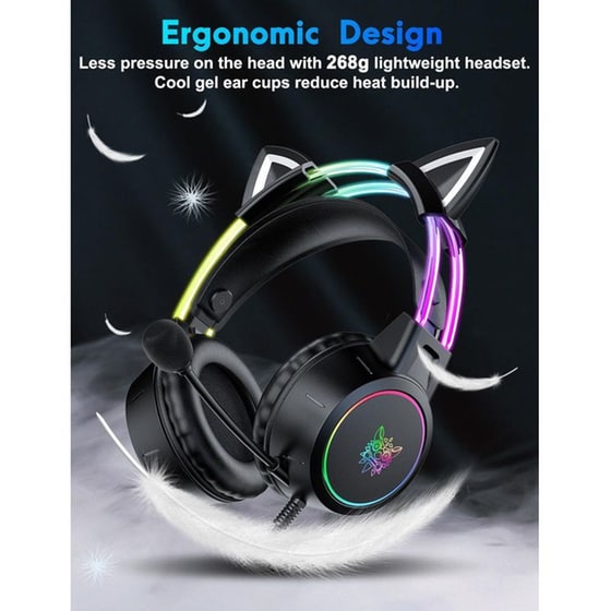 Onikuma X15 Pro Cat Gaming Ενσύρματα Ακουστικά 3.5mm/USB με RGB Φωτισμό - Μαύρα image 4