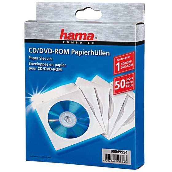Χάρτινα Φακελάκια CD/DVD Hama για 1 Δίσκο (50τμχ) - Λευκό image 0
