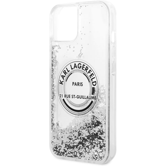 Θήκη Apple iPhone 14 - Karl Lagerfeld Liquid Glitter “Rue St. Guillaume Logo Collection” Translucent Case - Clear/Silver Glitter image 7