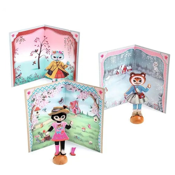 Djeco Ντύνω με Αυτοκόλλητα Ξύλινες Γατούλες image 4