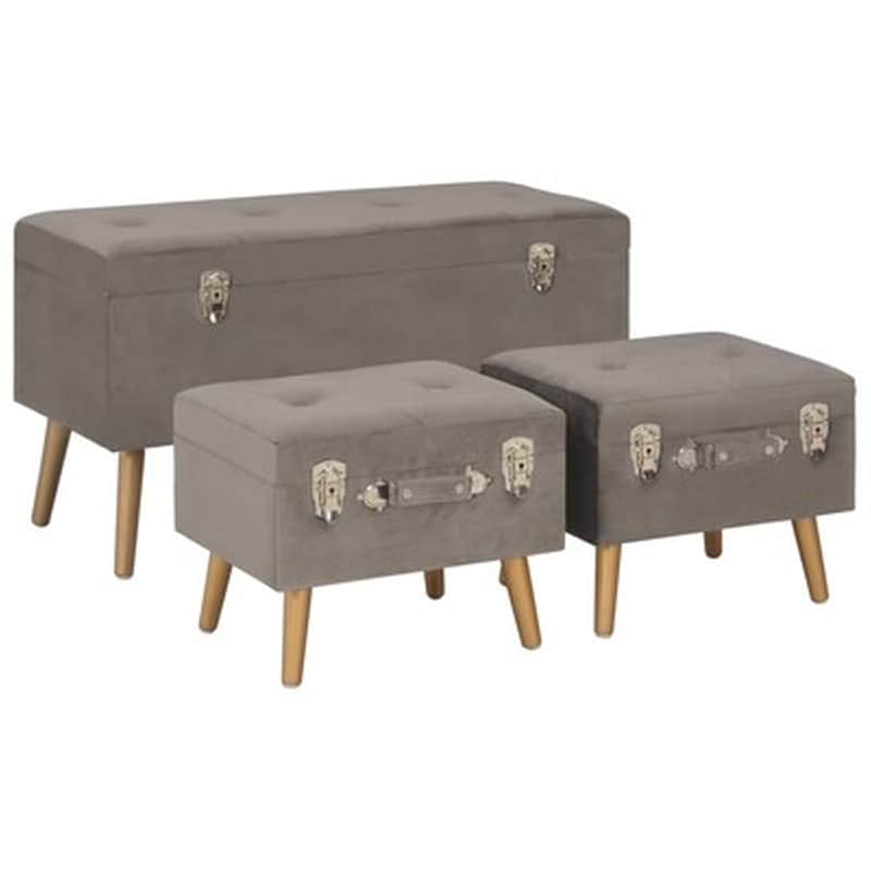 Σκαμπό Σαλονιού Vidaxl Με Αποθηκευτικό Χώρο Βελούδινα 3 Τμχ - Γκρι
