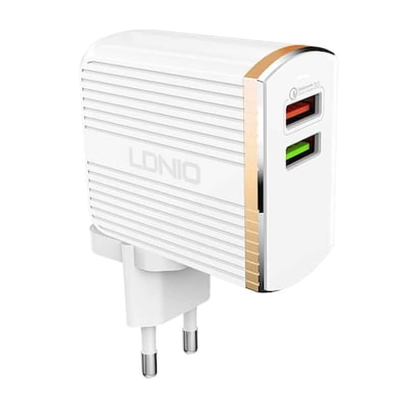 Σετ Φόρτισης Ldnio A2502q 2x Usb 30W with cable Lightning 1m - White