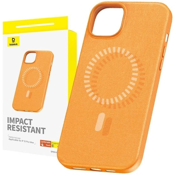 Θήκη Apple iPhone 15 Pro Max - Baseus Fauxther Series Case με MagSafe - Πορτοκαλί image 2