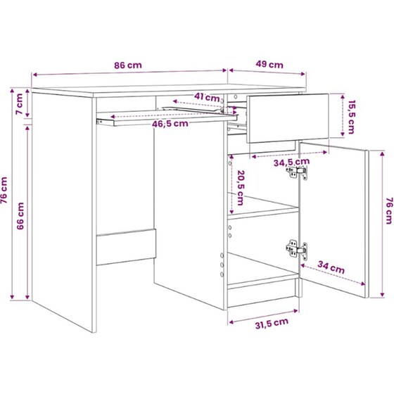 Γραφείο VidaXL από Επεξεργασμένο Ξύλο 86x49x76 cm - Παλιό Ξύλο image 13