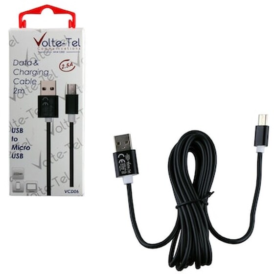 Καλώδιο δεδομένων Volte-tel Vcd06 Micro Usb 2.5A 2m - Black image 0