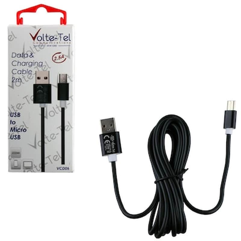Καλώδιο δεδομένων Volte-tel Vcd06 Micro Usb 2.5A 2m - Black
