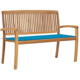 Παγκάκι Κήπου VidaXL με Μαξιλάρι από Μασίφ Ξύλο Teak 128.5x57.5x90 cm - Καφέ/Μπλε