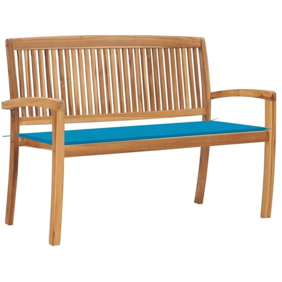 Παγκάκι Κήπου VidaXL με Μαξιλάρι από Μασίφ Ξύλο Teak 128.5x57.5x90 cm - Καφέ/Μπλε image 0