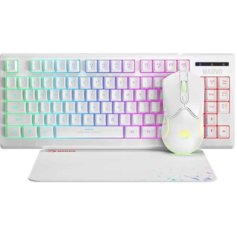 MARVO Marvo Cm310 Σετ Gaming Ενσύρματο Πληκτρολόγιο με RGB φωτισμό Ποντίκι Λευκό (US)