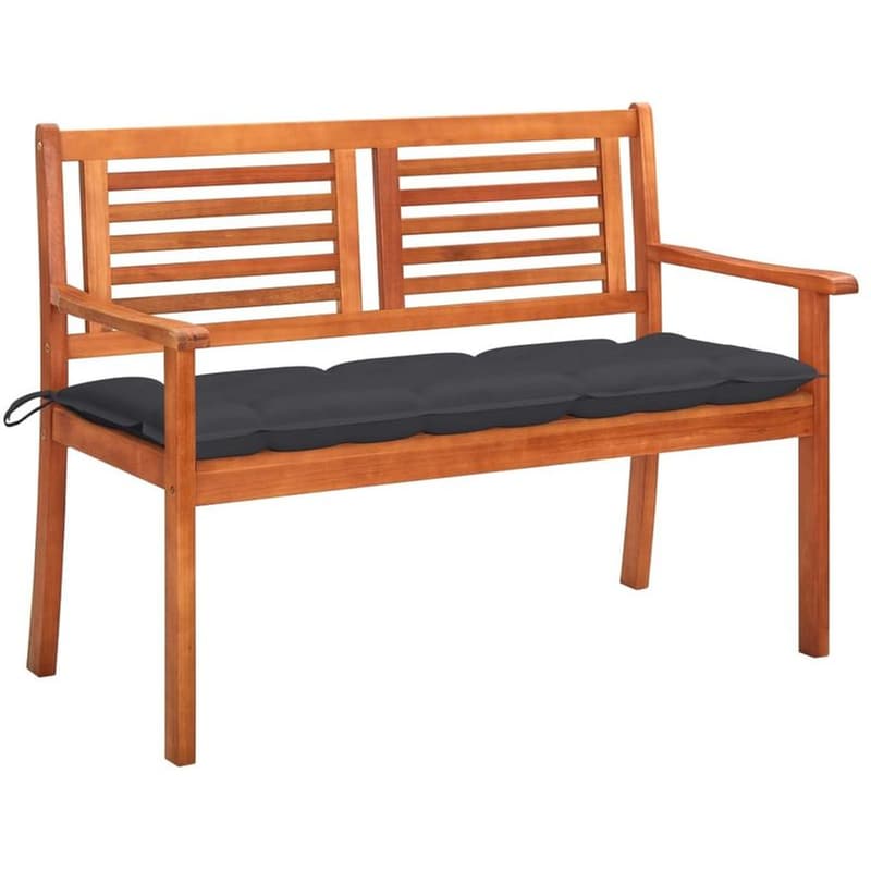 Διθέσιο Παγκάκι Κήπου VidaXL Με Μαξιλάρι από Μασίφ Ξύλο Ευκαλύπτου 120x60x89 cm - Καφέ/Μαύρο