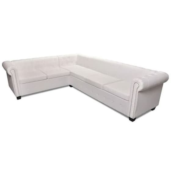 Γωνιακός Εξαθέσιος Καναπές VidaXL Chesterfield 260x205cm - Λευκό image 4