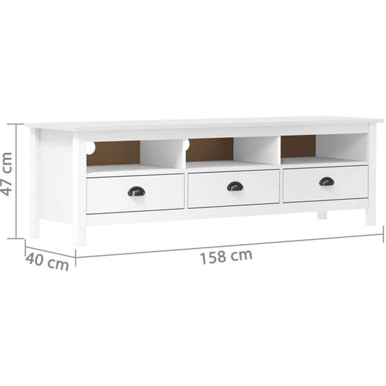Έπιπλο Τηλεόρασης Hill Range VidaXL Ξύλινο Πεύκου 158x40x47cm - Λευκό image 3