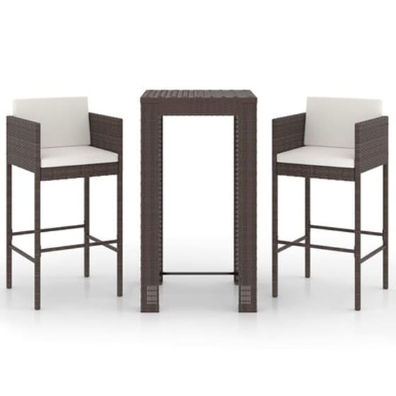 Vidaxl Σετ Επίπλων Μπαρ Κήπου 3 Τεμ. Καφέ Συνθετικό Ρατάν Με Μαξιλάρια image 2