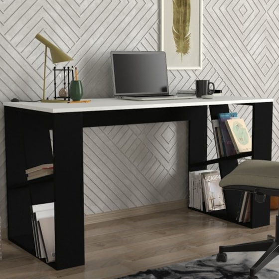 Γραφείο Μελέτης Welhome από Μελαμίνη 140x60cm - Μαύρο/Λευκό image 1