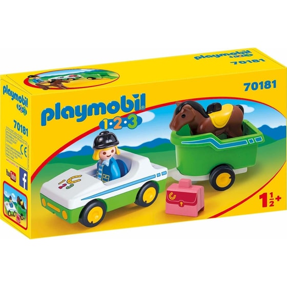 PLAYMOBIL® 1·2·3 Όχημα με Τρέιλερ Μεταφοράς Αλόγου (70181) image 0