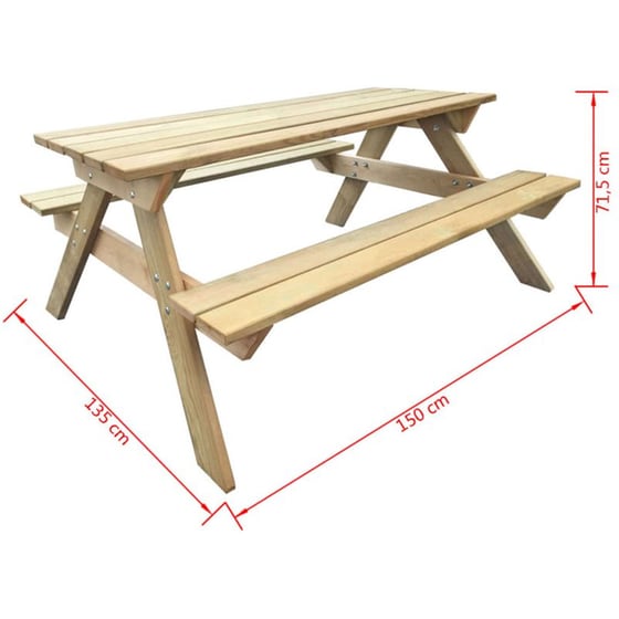 Τραπέζι Πικ-νικ με 2 Πάγκους VidaXL από Ξύλο 150x135x71.5 cm - Μπεζ image 3