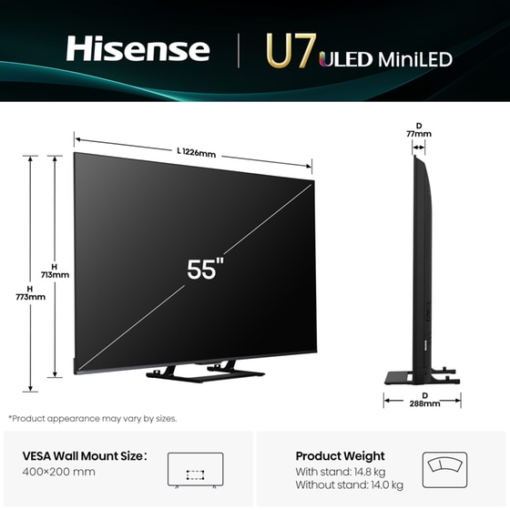 Hisense Mini-LED 55" 4K Smart Τηλεόραση 55U7Q image 1