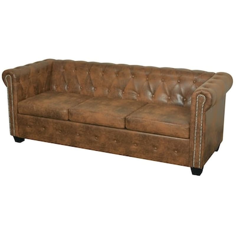 Τριθέσιος Καναπές VidaXL Chesterfield 200.5x76cm - Καφέ VIDAXL