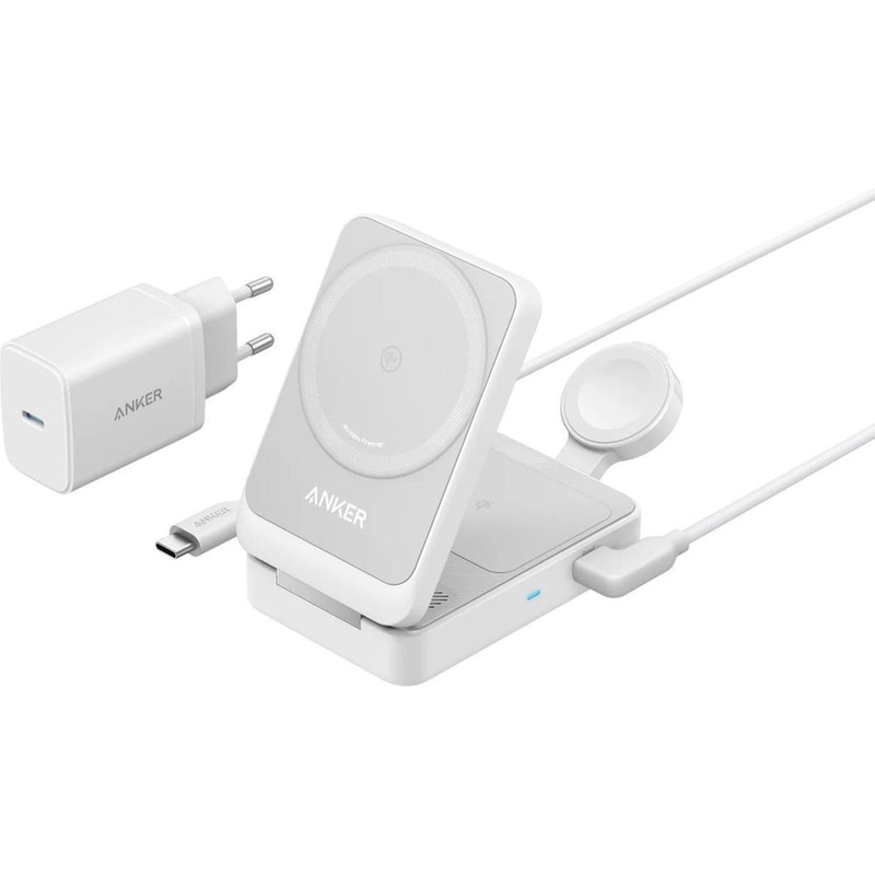 Σετ Φόρτισης Anker Wireless Charging Station (Foldable 3 in 1) USB-C 15W - White
