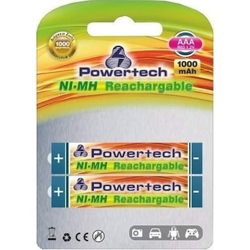 POWERTECH Επαναφορτιζόμενες Μπαταρίες Powertech AAA NiMH 1000mAh 1.2 V 2 τεμάχια