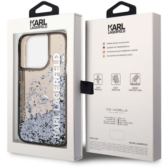 Θήκη Apple iPhone 14 Pro Max - Karl Lagerfeld Liquid Glitter Translucent Case Elongated Logo - Clear Black/Glitter image 2