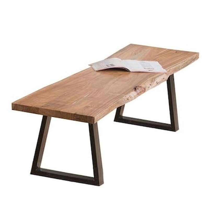 WOODWELL Παγκος Φυσικο Ξυλο Ακακια Με Μεταλλικη Βαση Μαυρη