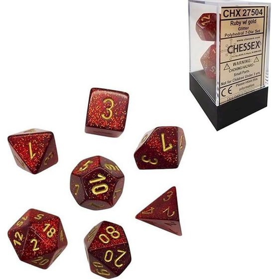 Σετ Ζάρια Glitter Mini-Polyhedral 7-die Sets Ruby/Gold Chessex image 1