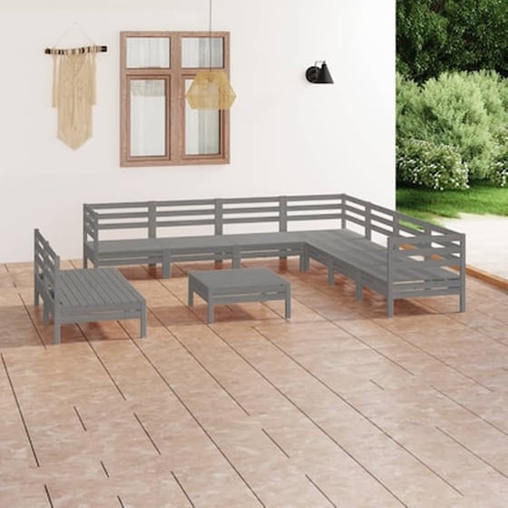 Vidaxl Σαλόνι Κήπου Σετ 10 Τεμαχίων Γκρι Από Μασίφ Ξύλο Πεύκου image 1
