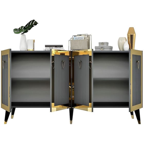 Μπουφές 24Mall Barto από Μοριοσανίδα 150x80x40 cm - Ανθρακί/Χρυσός image 0